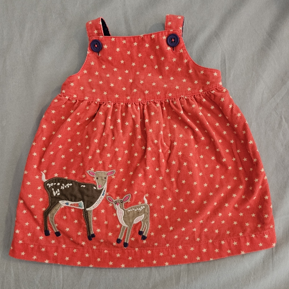 Mini Boden Appliqué Deer Star Corduroy Pinafore Size 3-6 months VGUC